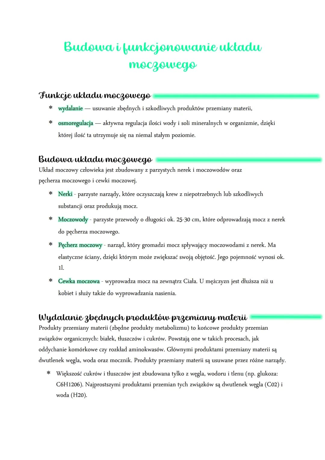 Budowa i funkcjonowanie układu
moczowego
Funkcje układu moczowego
*
wydalanie- ―usuwanie zbędnych i szkodliwych produktów przemiany materii,