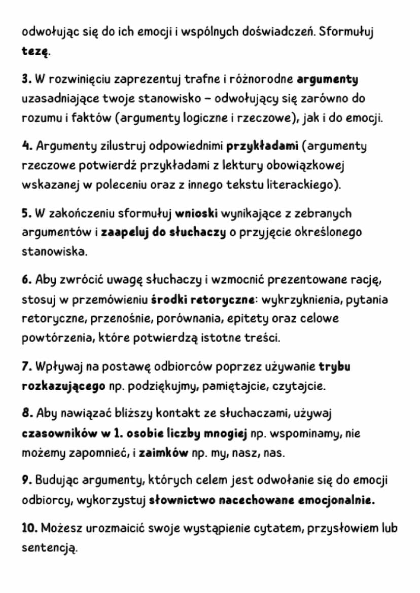 PRZEMÓWIENIE
budowla przemówienia
* wstęp - zainteresowania słuchaczy i przedstawienie swojego
stanowiska na wskazany temat - sformułowanie 