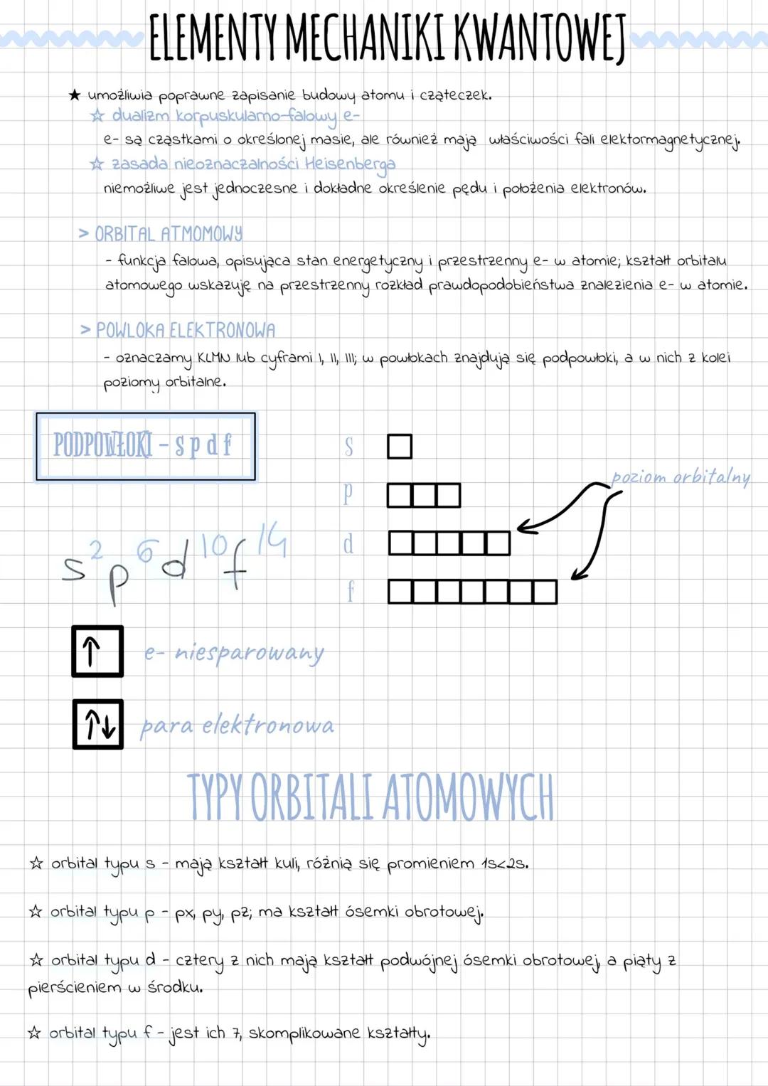 # ELEMENTY MECHANIKI KWANTOWEJ

* umożliwia poprawne zapisanie budowy atomu i cząteczek.
* dualizm korpuskulamo-falowy e-
* e- są cząstkami 