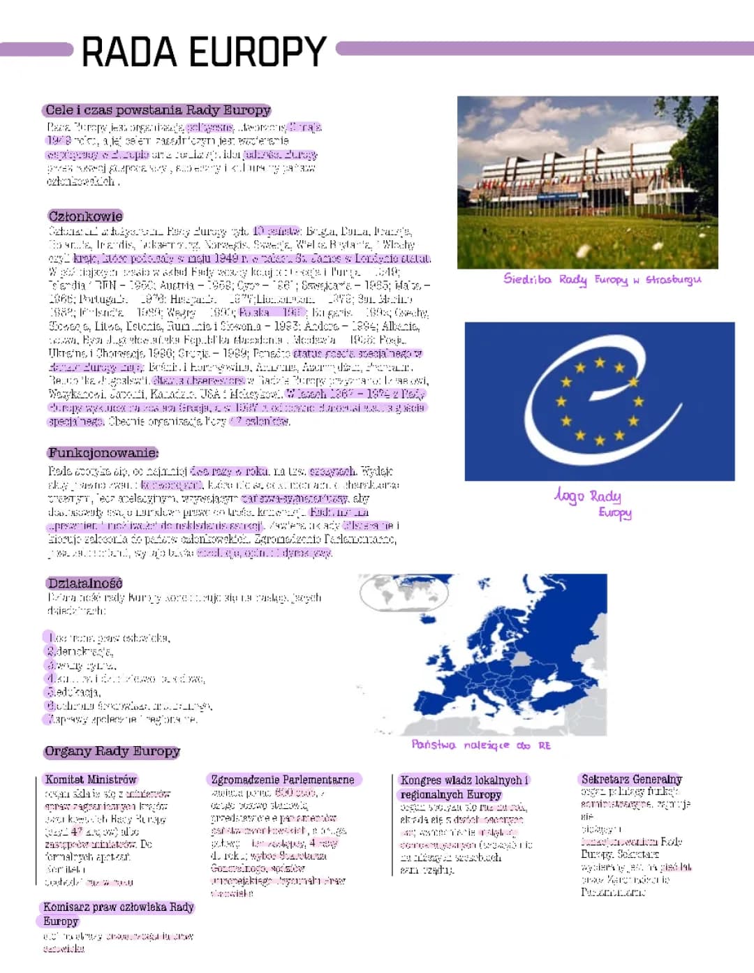 Rada Europy - Cele, Siedziba, Członkowie | WOS Notatka