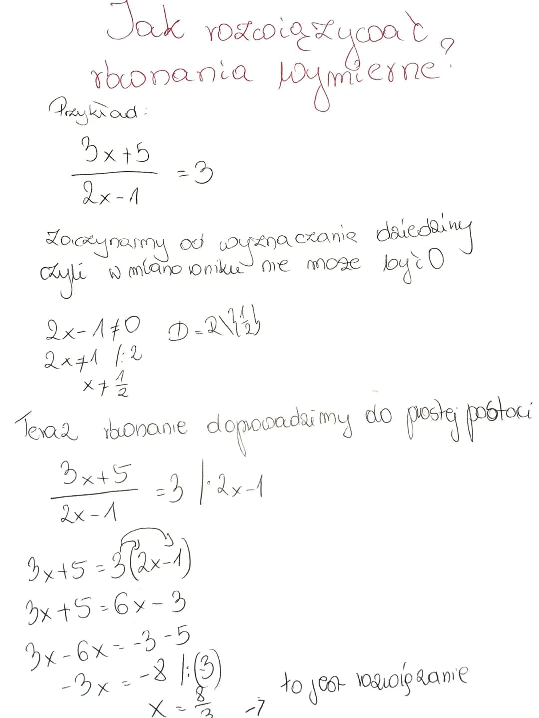 Jak rozwiązycoat?
raconania joymierne.
Przykład:
3x+5
2x-1
=3
Zo.czynarmy od wyznaczanie driedking
скуй
w mlaño oriku me moze
by 20
2x-140 D