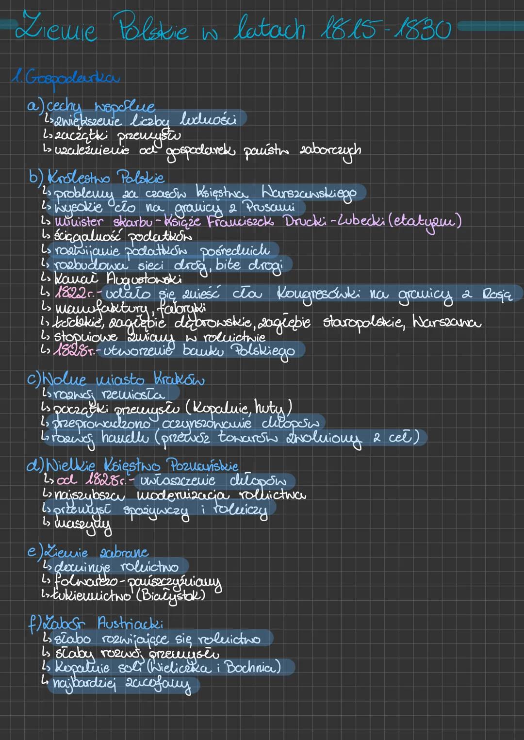 Ziemie Polskie w latach 18.15-1830
1. Gospodarka
a) cechy wspoflue
2s2większenie liczby ludności
Lo zaczęłki przemysw
↳> uzależnienie od gos