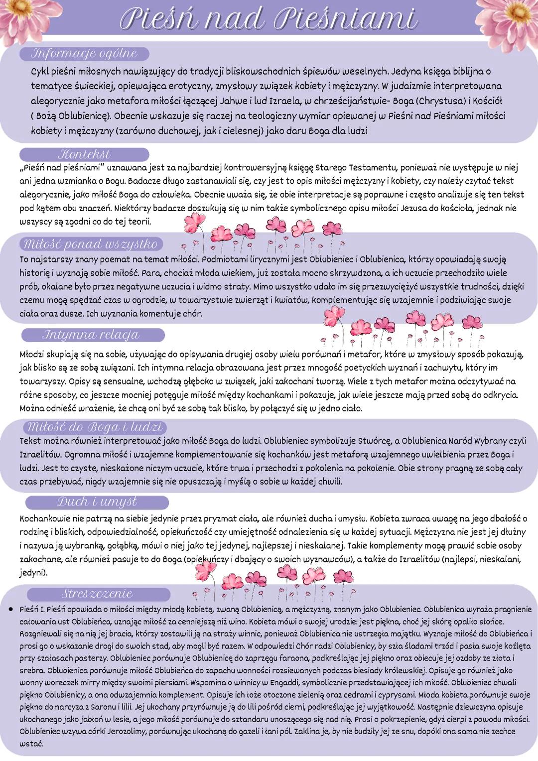 Pieśń nad Pieśniami - Analiza i Opracowanie