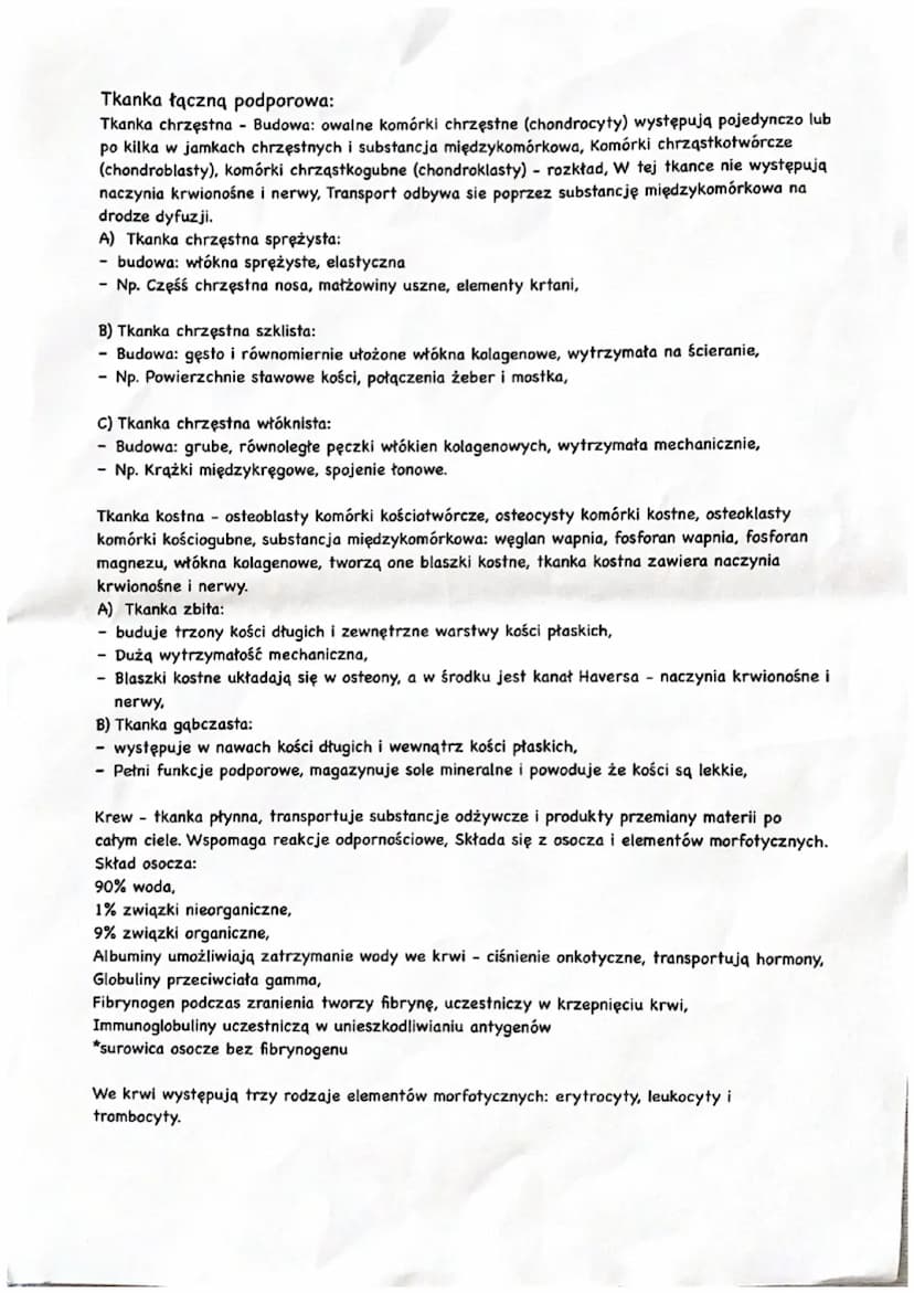 Tkanka łączna:
Cecha wspólna:
- Duża ilość substancji międzykomórkowej w której luźno ułożone są komórki,
Budowa:
- powstają z tkanki łączne