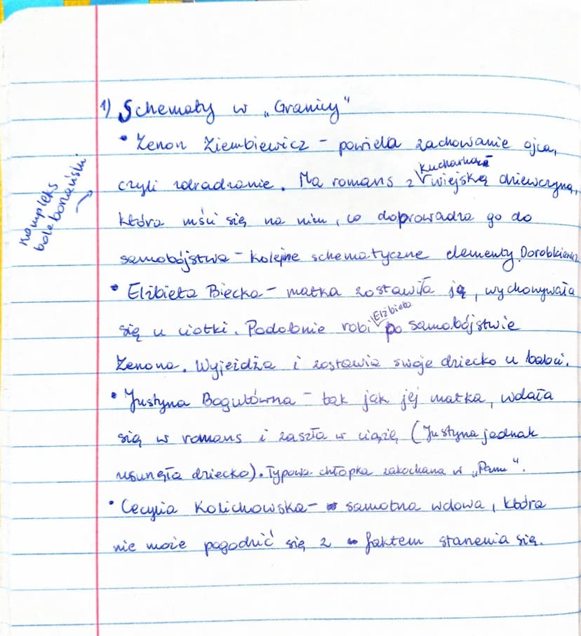 (1) Schematy
• Lenon Ziembiewicz - powiela zachowanie ojca,
czyli rdvadronie. Ma romans 2
киснатискай
Kwiejską dziewczyna,
Kedro mśc się no 