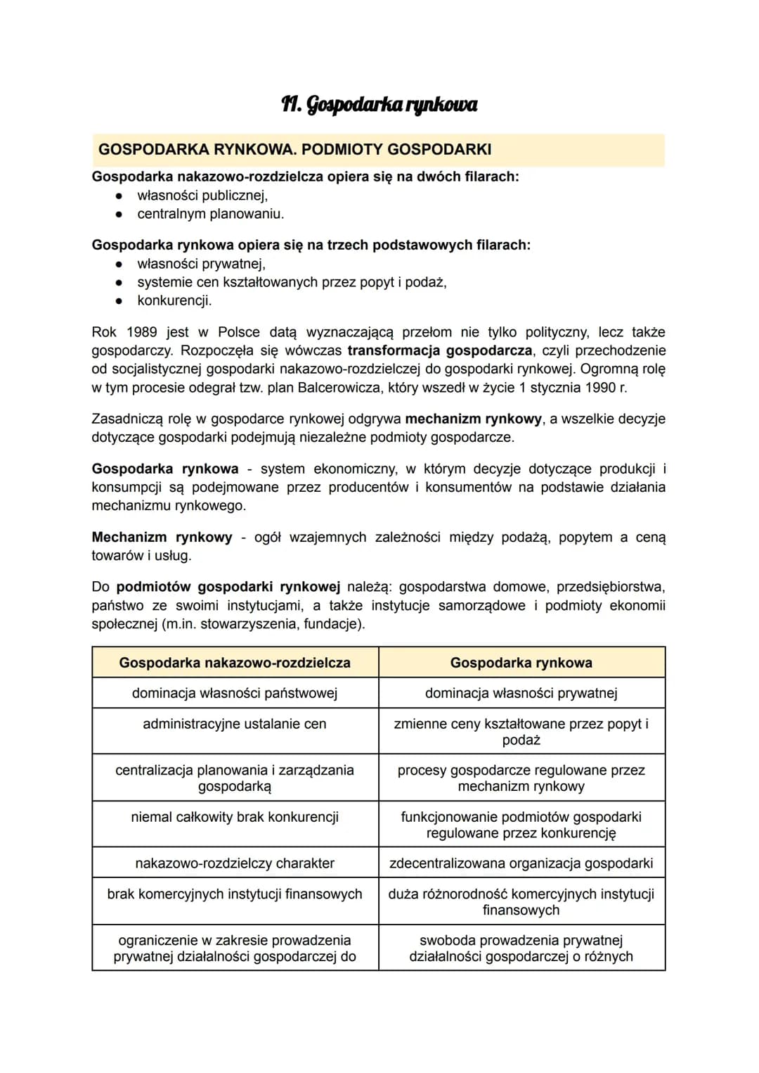 Kluczowe informacje o gospodarce rynkowej
