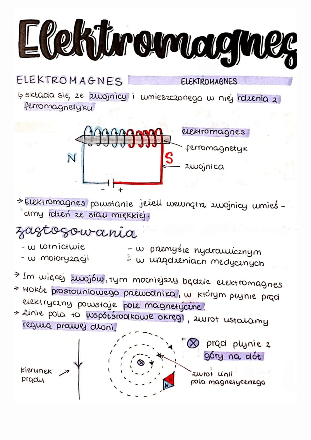 Elektromagnes
ELEKTROMAGNES
ELEKTROMAGNES
↳ składa się ze zwojnicy i umieszczonego w niej radzenia 2
ferromagnetyku
N
199999
S
kierunek
prąd