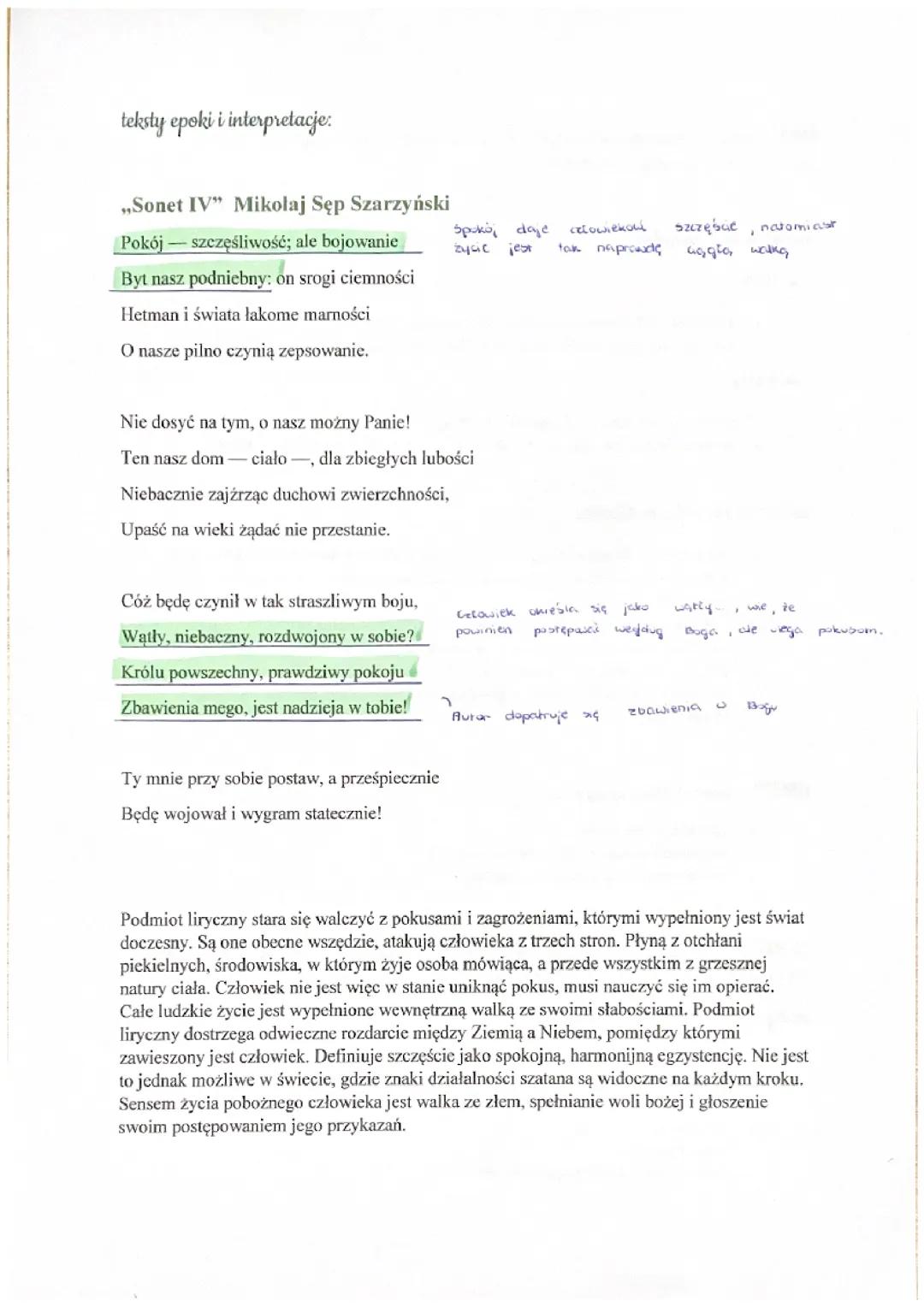 Streszczenie i Analiza Sonetów IV i V Mikołaja Sępa Szarzyńskiego