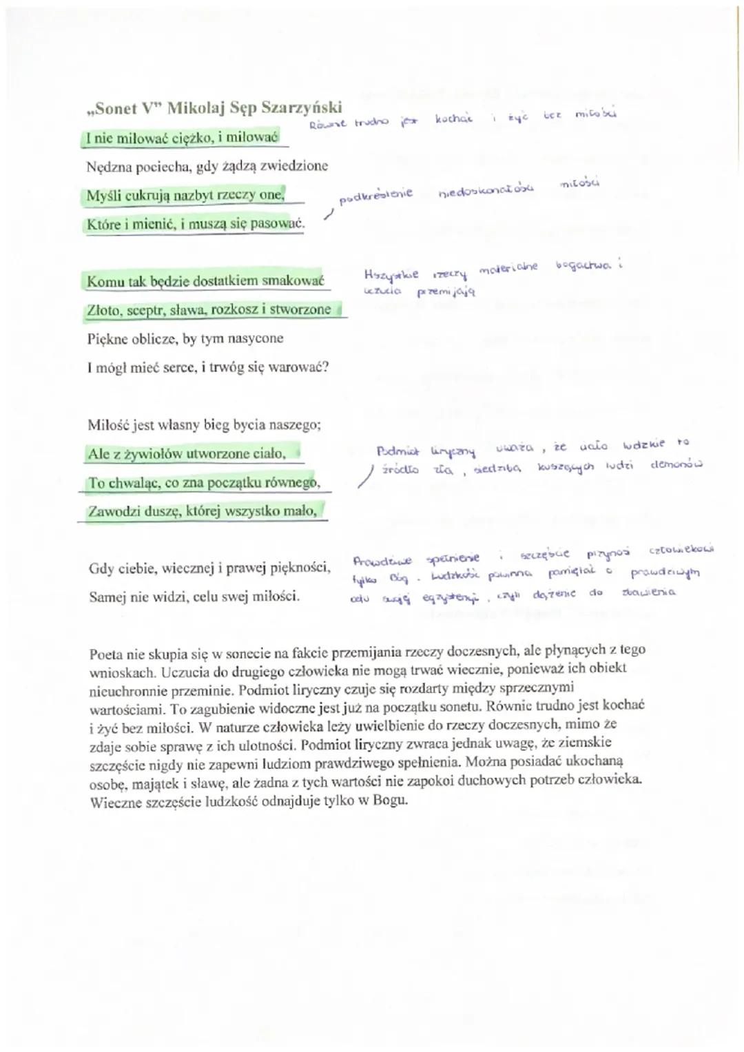 teksty epoki i interpretacje:
,,Sonet IV" Mikolaj Sęp Szarzyński
Pokój szczęśliwość; ale bojowanie
Byt nasz podniebny: on srogi ciemności
He