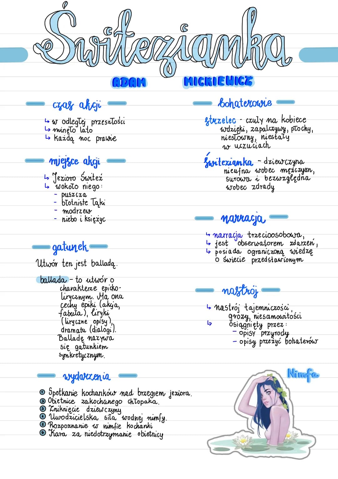 -Świtegianka-
ADAM
сзад akcji
↳ w odległej przeszłości
↳ minęło lato
↳ każdą noc prawie
miejsce akci
↳ Jezioro Świtez
↳ wokoło niego:
puszcz