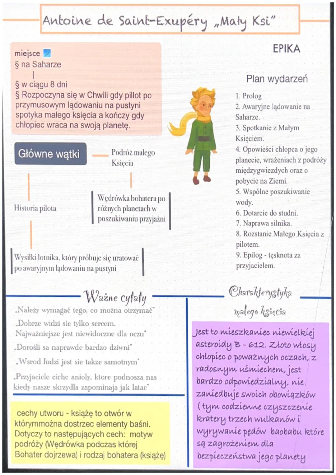 Antoine de Saint-Exupéry Maty Ksi"
miejsce
§ na Saharze
|
§ w ciągu 8 dni
§ Rozpoczyna się w Chwili gdy pillot po
przymusowym lądowaniu na p