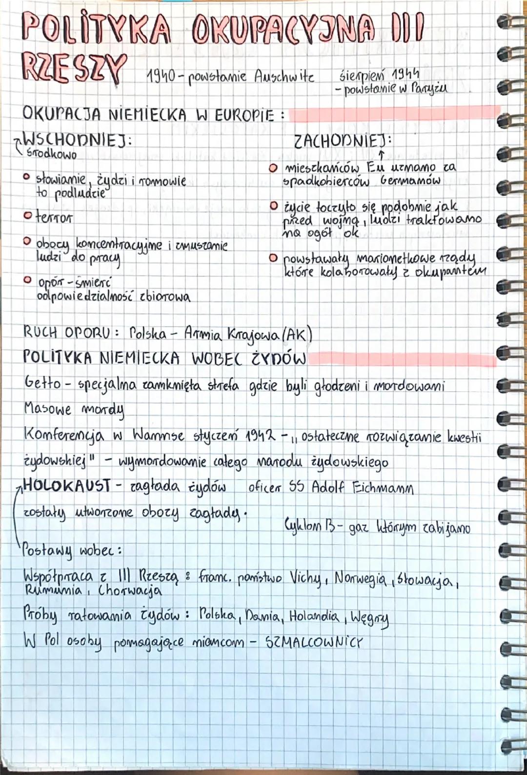 POLITYKA OKUPACYJNA DI
DOD
RZESZY 1940-powstanie Auschwite
OKUPACJA NIEMIECKA W EUROPIE :
WSCHODNIEJ:
Srodkowo
• słowianie, żydzi i romowie
