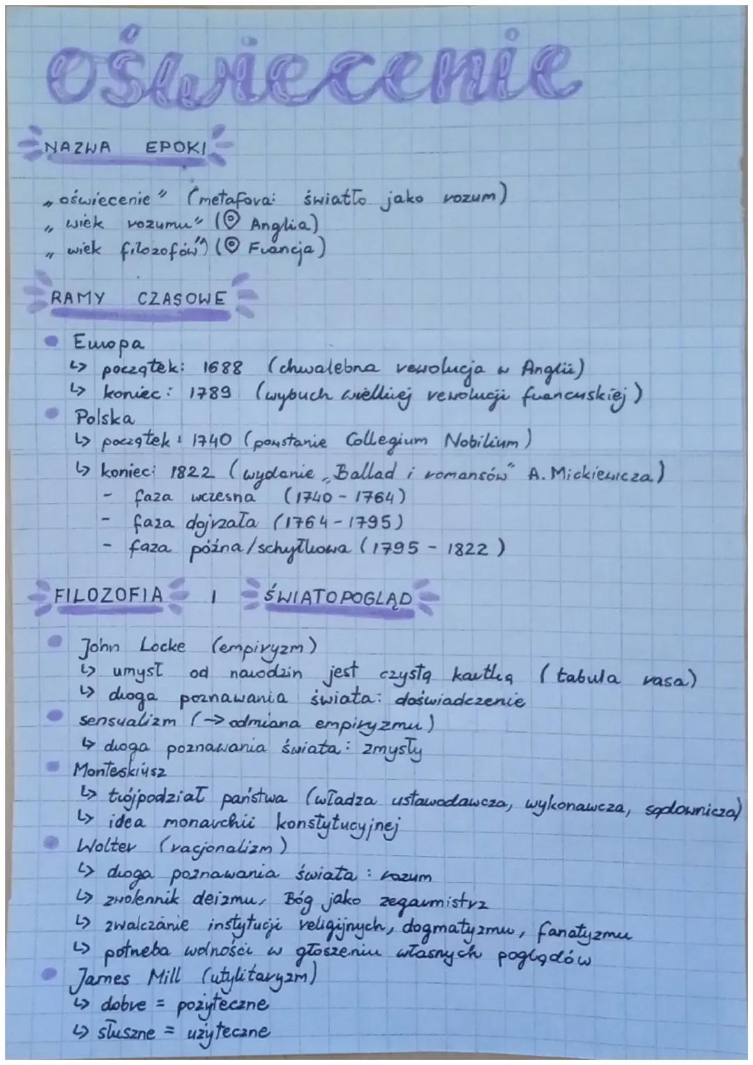 oświecenie
NAZWA EPOKI
〃
"
"
oświecenie" (metafora: światło jako rozum)
vozumu" (Anglia)
wiek
wiek filozofów") (Francja)
RAMY
Europa
CZASOWE