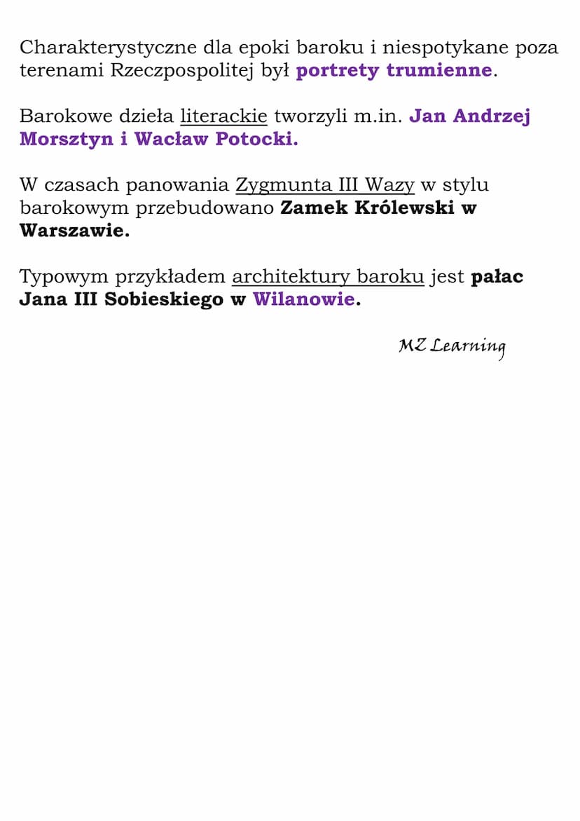 Barok i sarmatyzm
Pod koniec XVI wieku w architekturze, sztuce i kulturze
rozpowszechnił się styl barokowy.
Słowo barroco oznacza perłę o ni