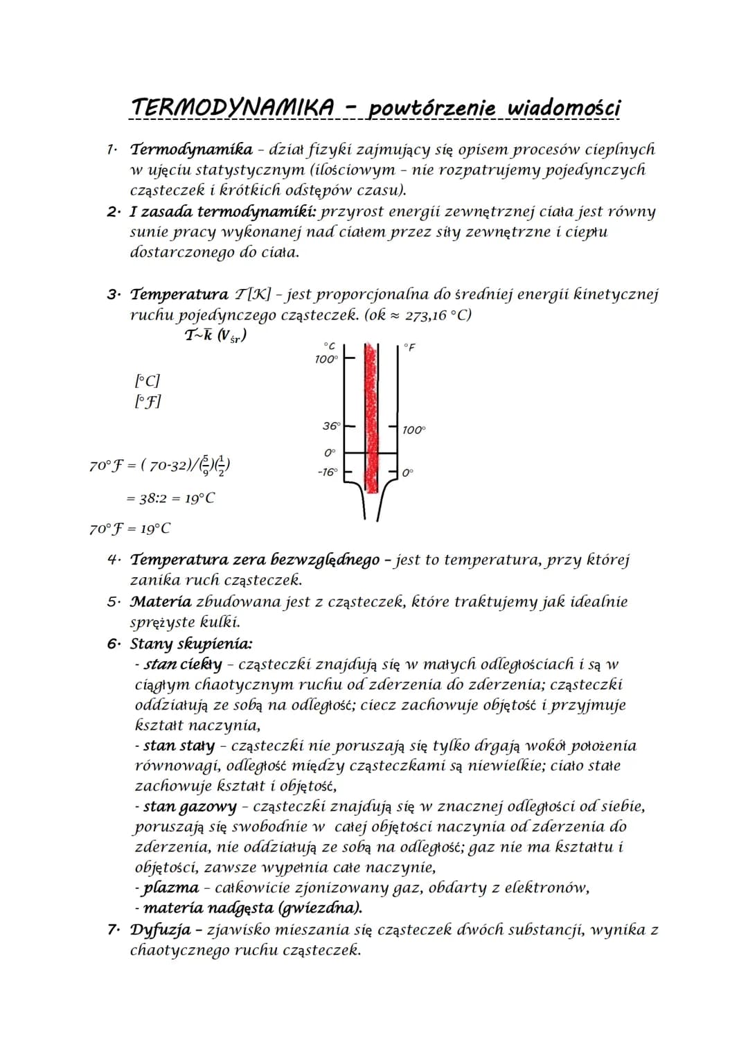 TERMODYNAMIKA powtórzenie wiadomości
1. Termodynamika - dział fizyki zajmujący się opisem procesów cieplnych
w ujęciu statystycznym (ilościo