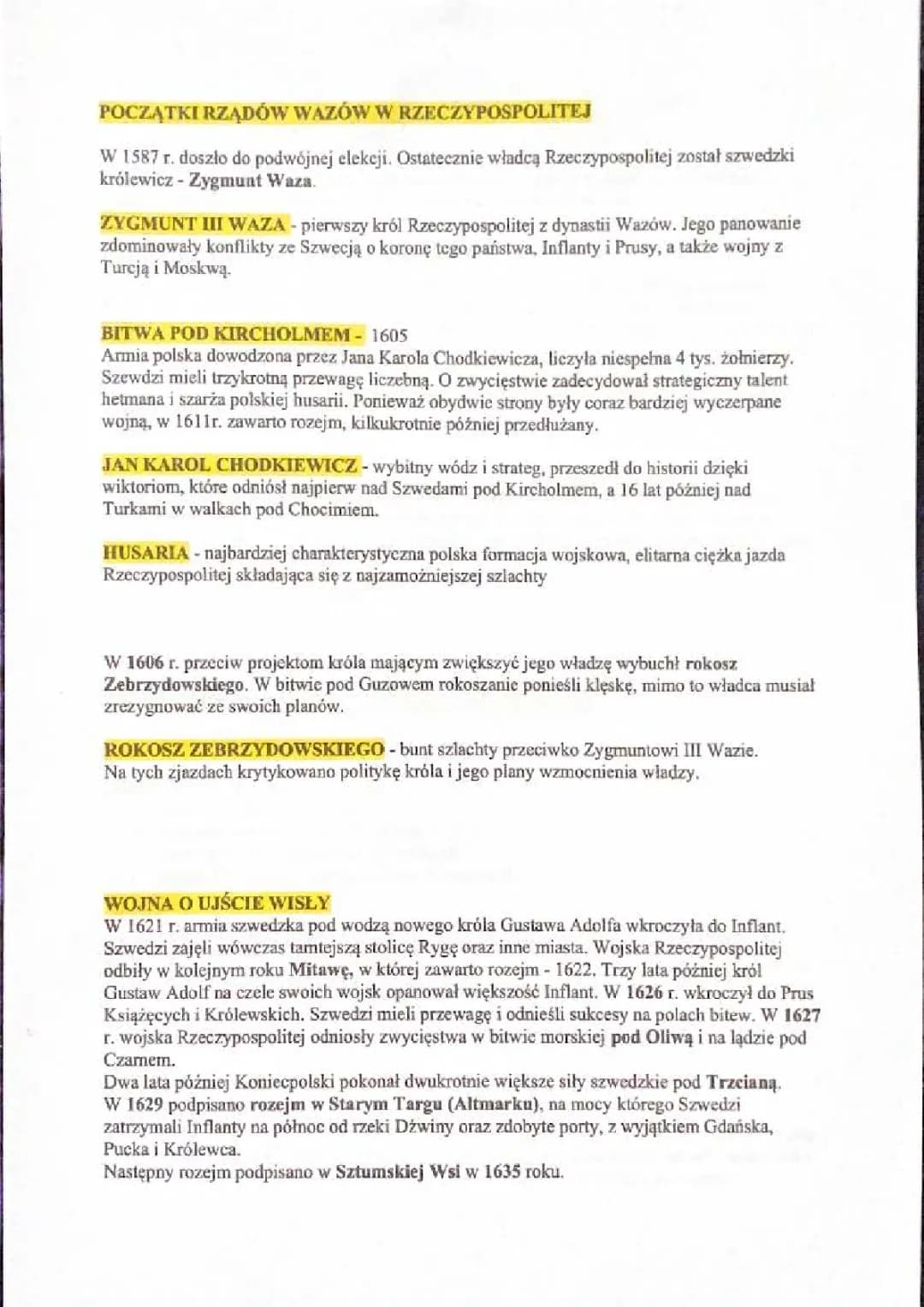 Początki Rządów Wazów w Rzeczypospolitej - Notatka, Karta Pracy, Prezentacja, Test