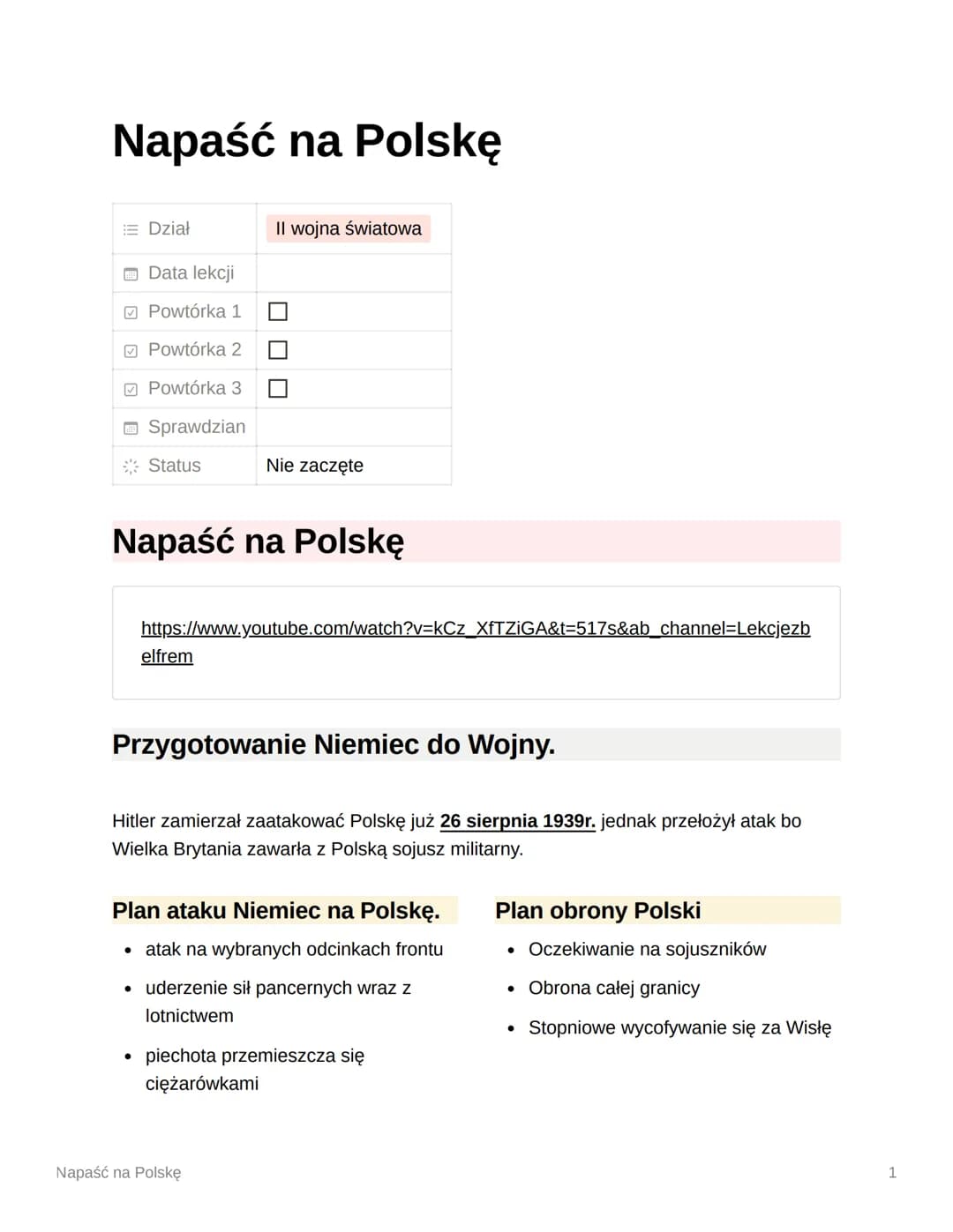 Napaść na Polskę
Dział
Data lekcji
Powtórka 1
Powtórka 2
Powtórka 3
Sprawdzian
Status
II wojna światowa
Napaść na Polskę
elfrem
Nie zaczęte
