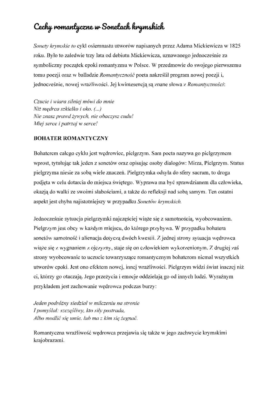 Cechy romantyczne i orientalizm w Sonetach krymskich - Stepy akermańskie i natura
