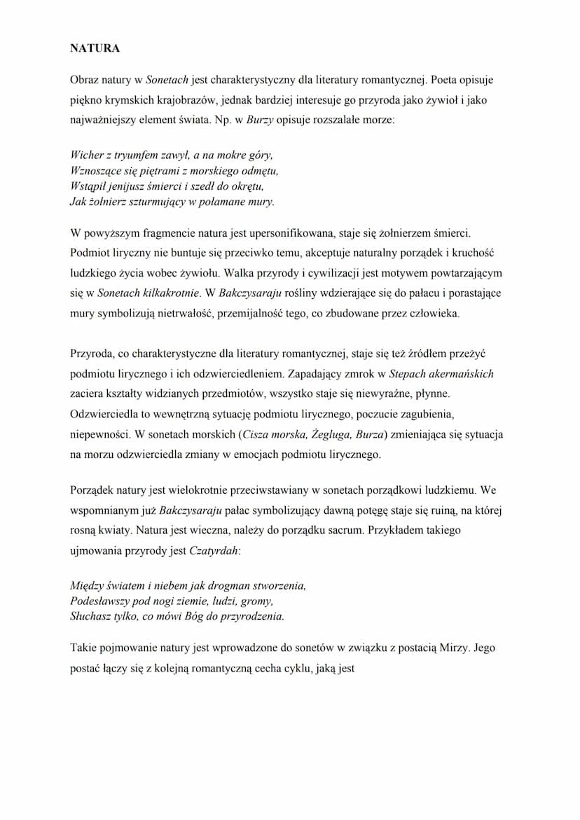 Cechy romantyczne w Sonetach krymskich
Sonety krymskie to cykl osiemnastu utworów napisanych przez Adama Mickiewicza w 1825
roku. Było to za
