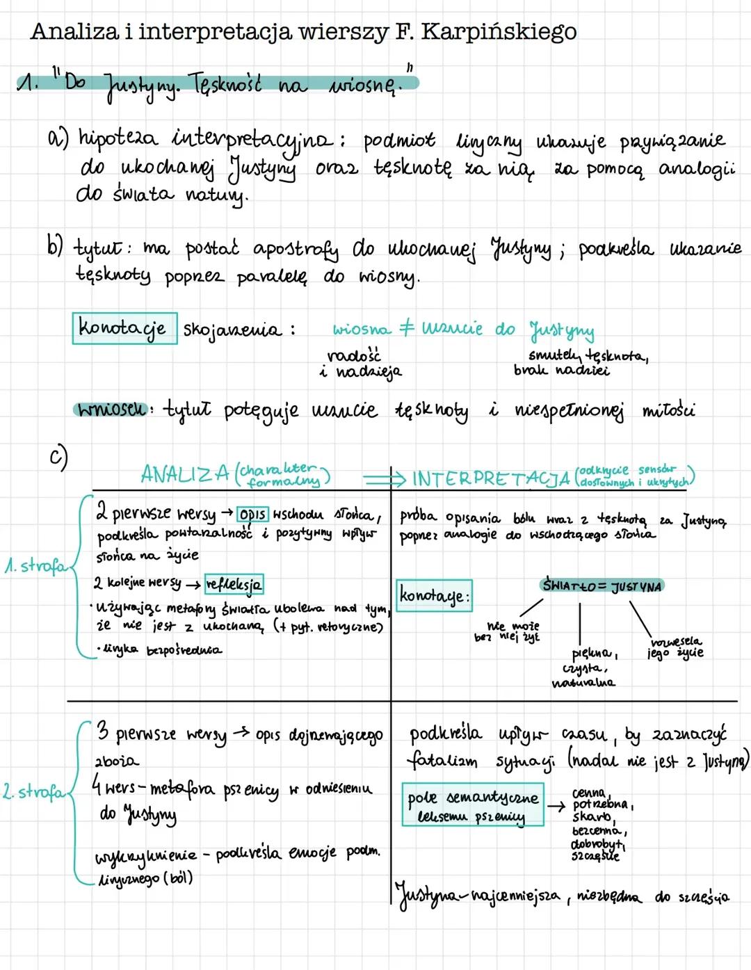 Analiza i interpretacja „Do Justyny. Tęskność na wiosnę” Karpińskiego