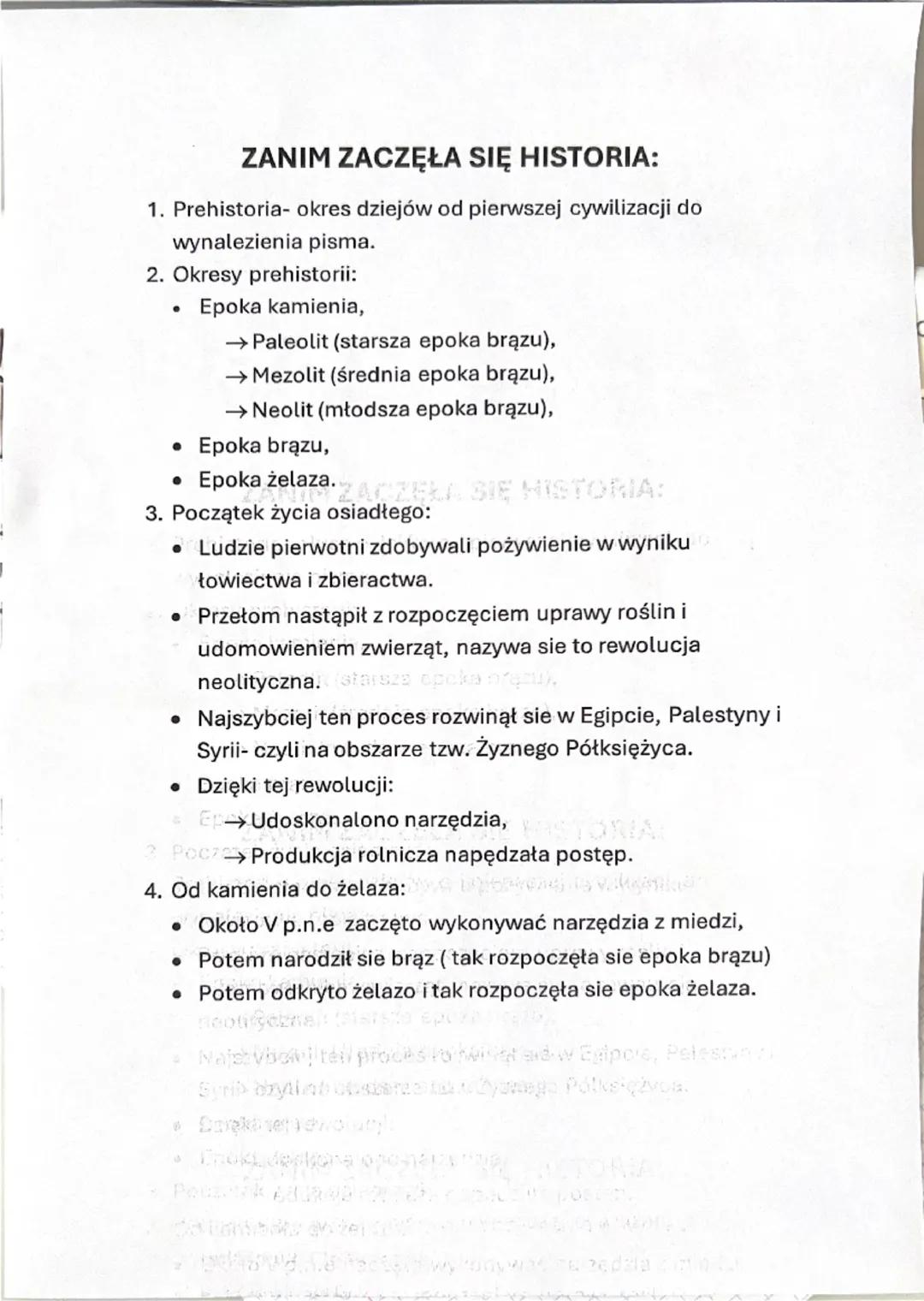 ZANIM ZACZĘŁA SIĘ HISTORIA:
1. Prehistoria- okres dziejów od pierwszej cywilizacji do
wynalezienia pisma.
2. Okresy prehistorii:
Epoka kamie