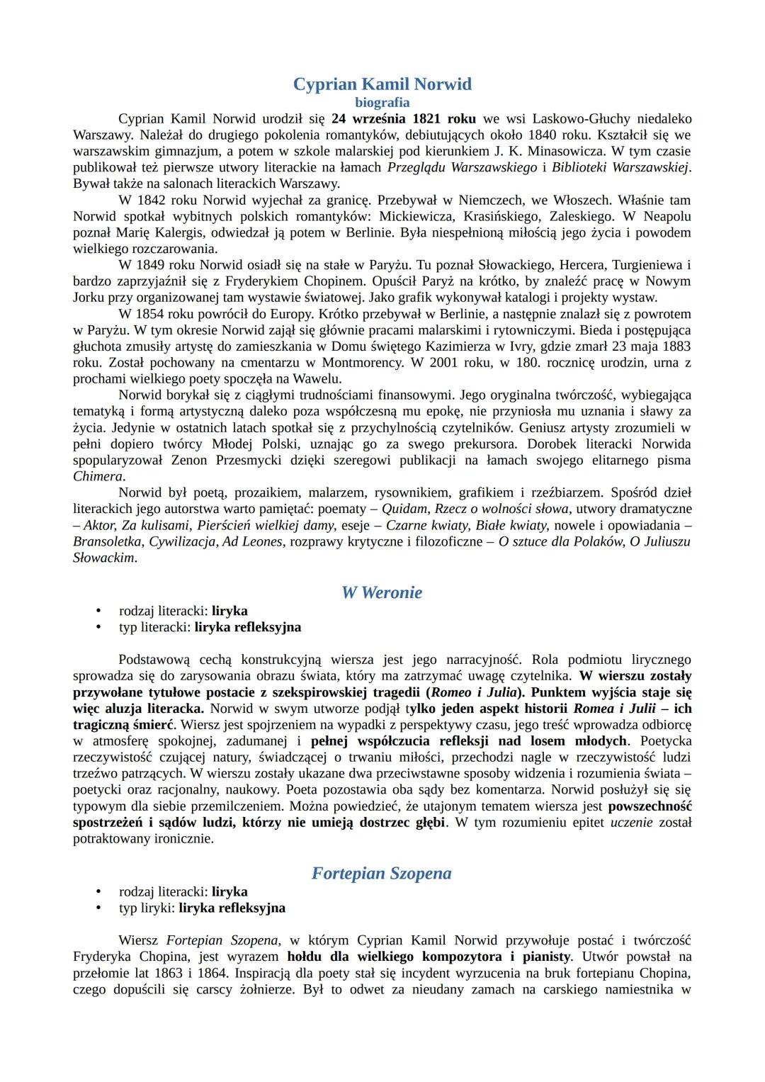 wiersze Cypriana Kamila Norwida - opracowanie