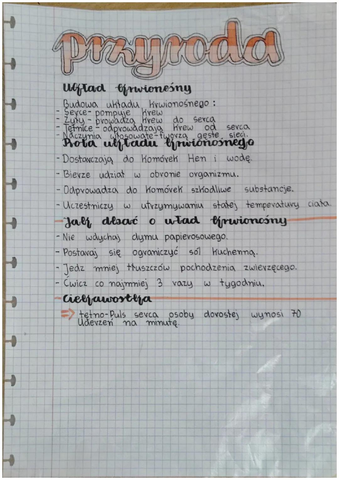 # przyrodas

## Ugrad frwionośny

Budowa układu krwionośnego:
- Şeyce pompuje krew
- Żyły prowadzą krew do serca
- Tetnice - odprowadzają kr