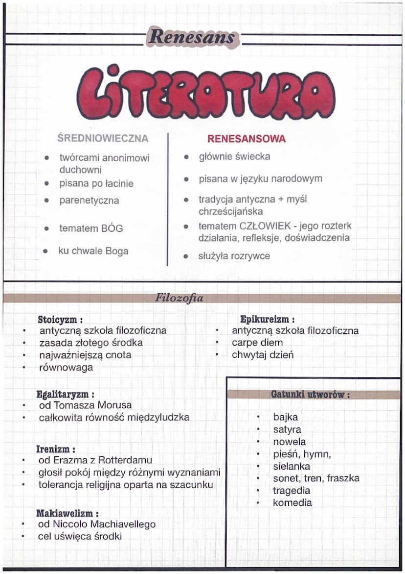 Renesans
•
epoka literacka
ramy czasowe: od wynalezienia druku/ odkrycia Ameryki do
soboru Tureckiego (rok 1548/1600)
nazwa: renesans inacze