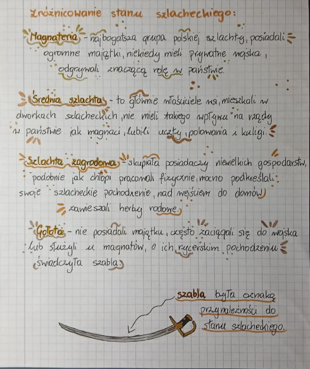 historia
Demokracja szlachecka
Szlachta - potomkowie rycerstwa, pod koniec XV wieku zajęli się
zarządzaniem majątkami, po przodkach przyjęli