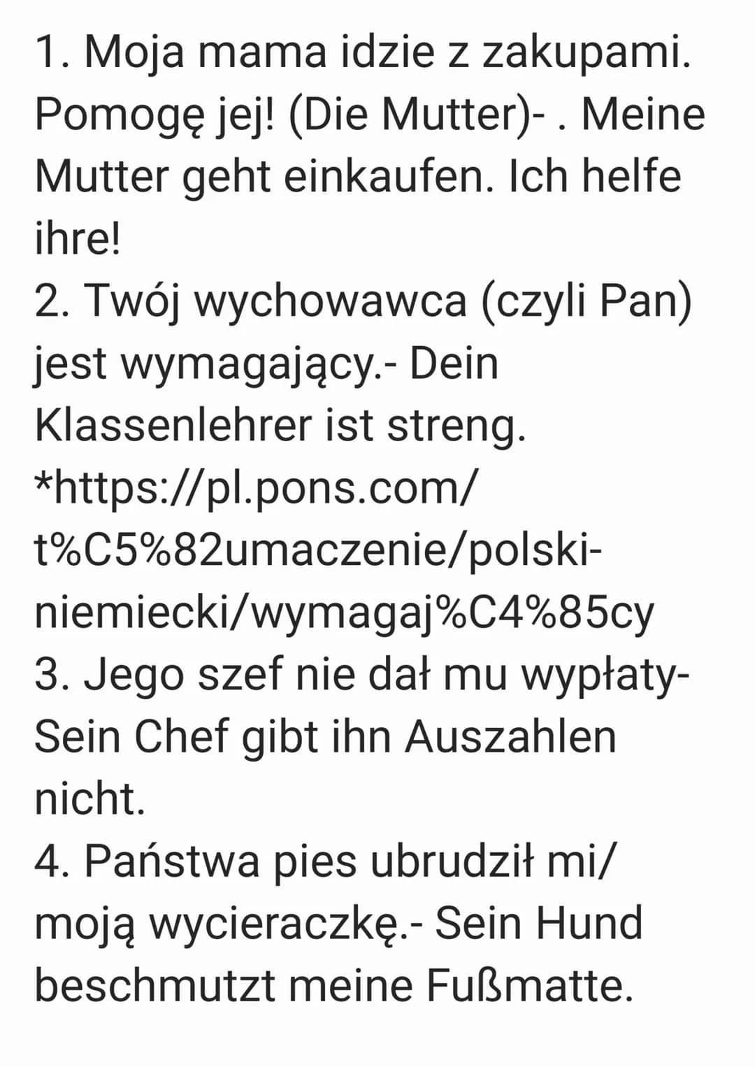 Zaimki dzierżawcze
Mój- mein
Twój- dein
Jego (on, ono)- sein
Jej- ihr
Nasz- unser
Wasz- euer
Pan, Pani, Państwa (Sie)- Ihr
Ich (sie)- ihr
Np