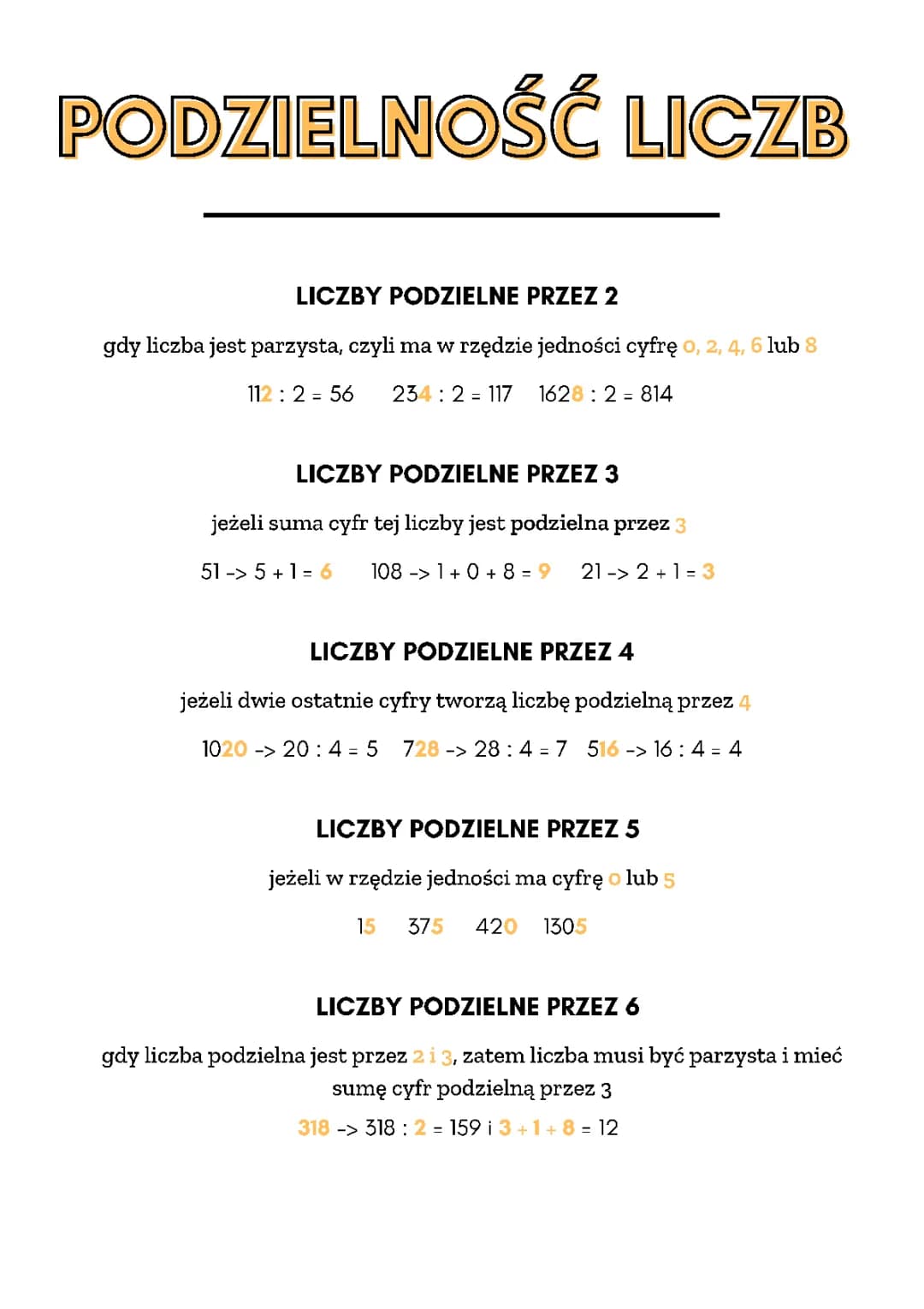 cechy podzielności liczb 