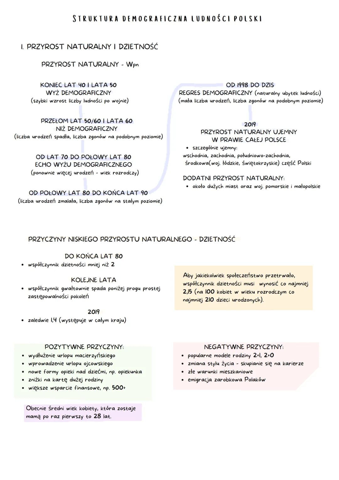 I. PRZYROST NATURALNY I DZIETNOŚĆ
PRZYROST NATURALNY - Wpn
PRZEŁOM LAT 50/60 I LATA 60
NIŻ DEMOGRAFICZNY
(liczba urodzeń spadła, liczba zgon