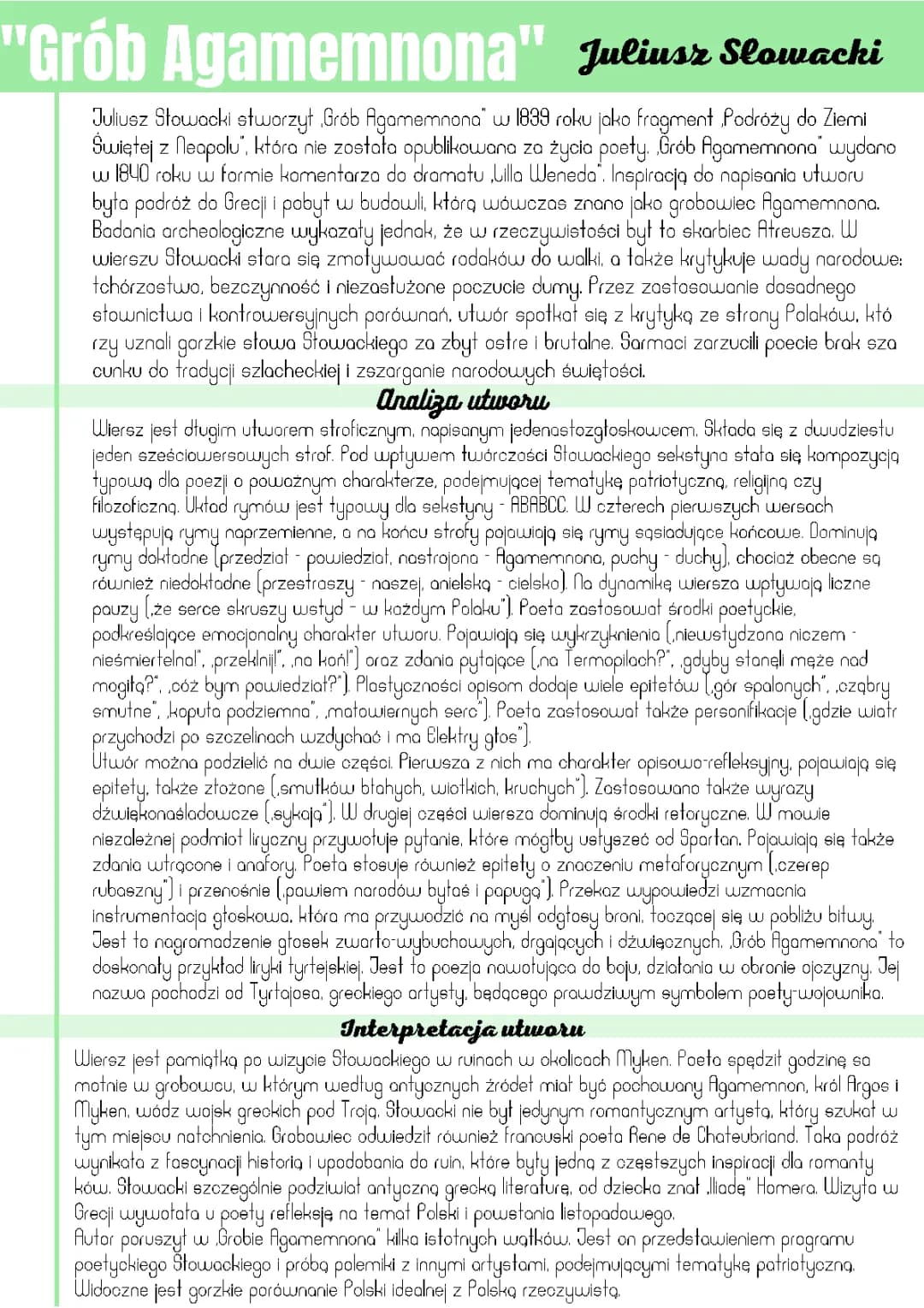 Grób Agamemnona - krótkie streszczenie i interpretacja dla dzieci