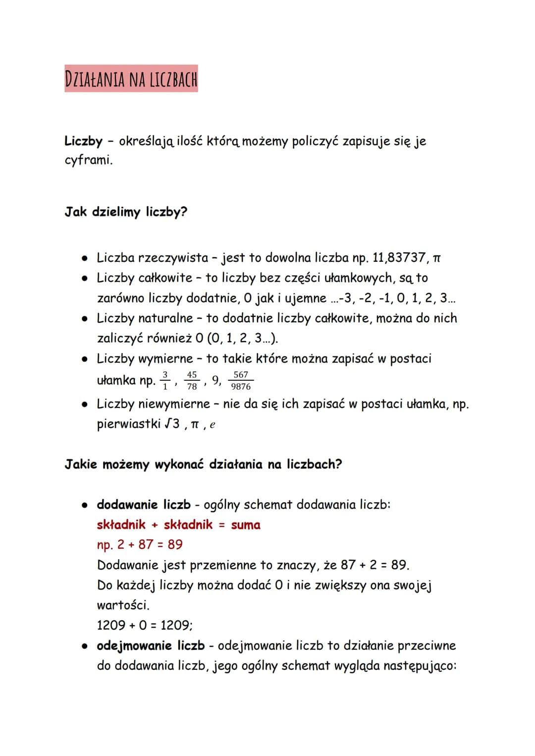 
<h2 id="liczby">Liczby</h2>
<p>Liczby określają ilość, którą możemy policzyć i zapisuje się je cyframi.</p>
<h2 id="rodzajeliczb">Rodzaje l