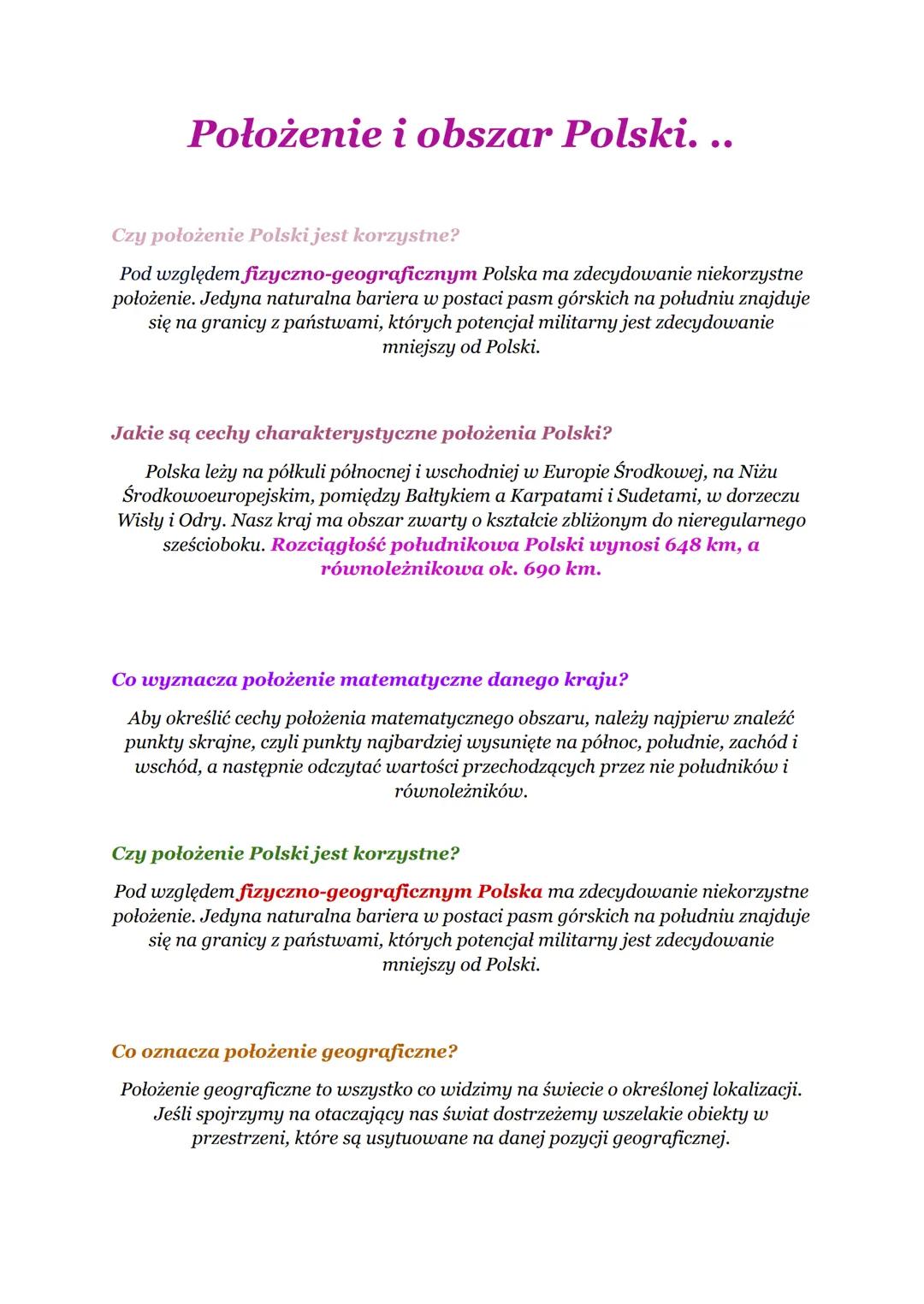 # Położenie i obszar Polski...

Czy położenie Polski jest korzystne?

Pod względem fizyczno-geograficznym Polska ma zdecydowanie niekorzystn