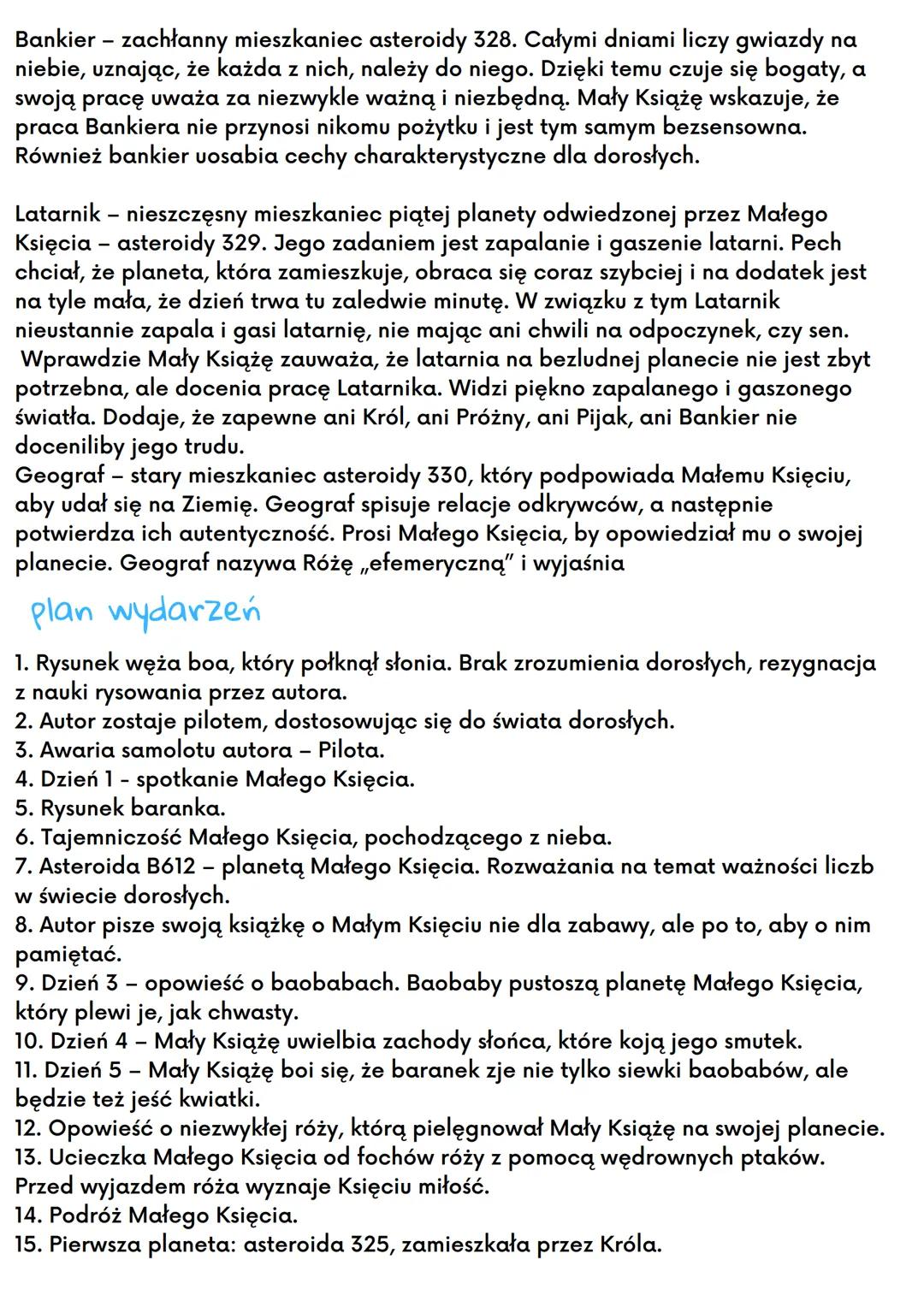 # Mały książe

Antoine de Saint-Exupery

Czas i miejsce akcji

Właściwa akcja Małego Księcia rozgrywa się w ciągu 8 dni na Saharze - w
miejs