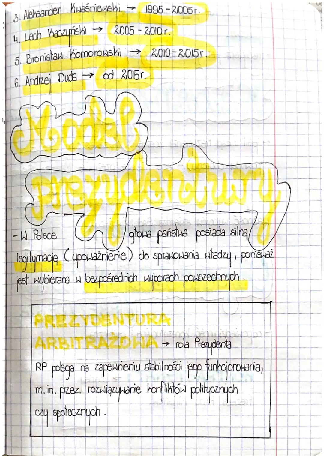 1
2.03.2023r.
Lekcja 15
Temat: Prezydent RP
04
→croan wtadzu
i
'est wubierany co 5 lat (ulho
(pohorazova reelehoija)
PREZYDENCERE:
1. Wojcie