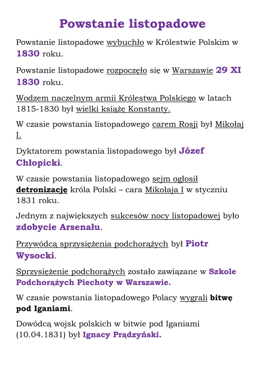 Powstanie listopadowe
Powstanie listopadowe wybuchło w Królestwie Polskim w
1830 roku.
Powstanie listopadowe rozpoczęło się w Warszawie 29 X