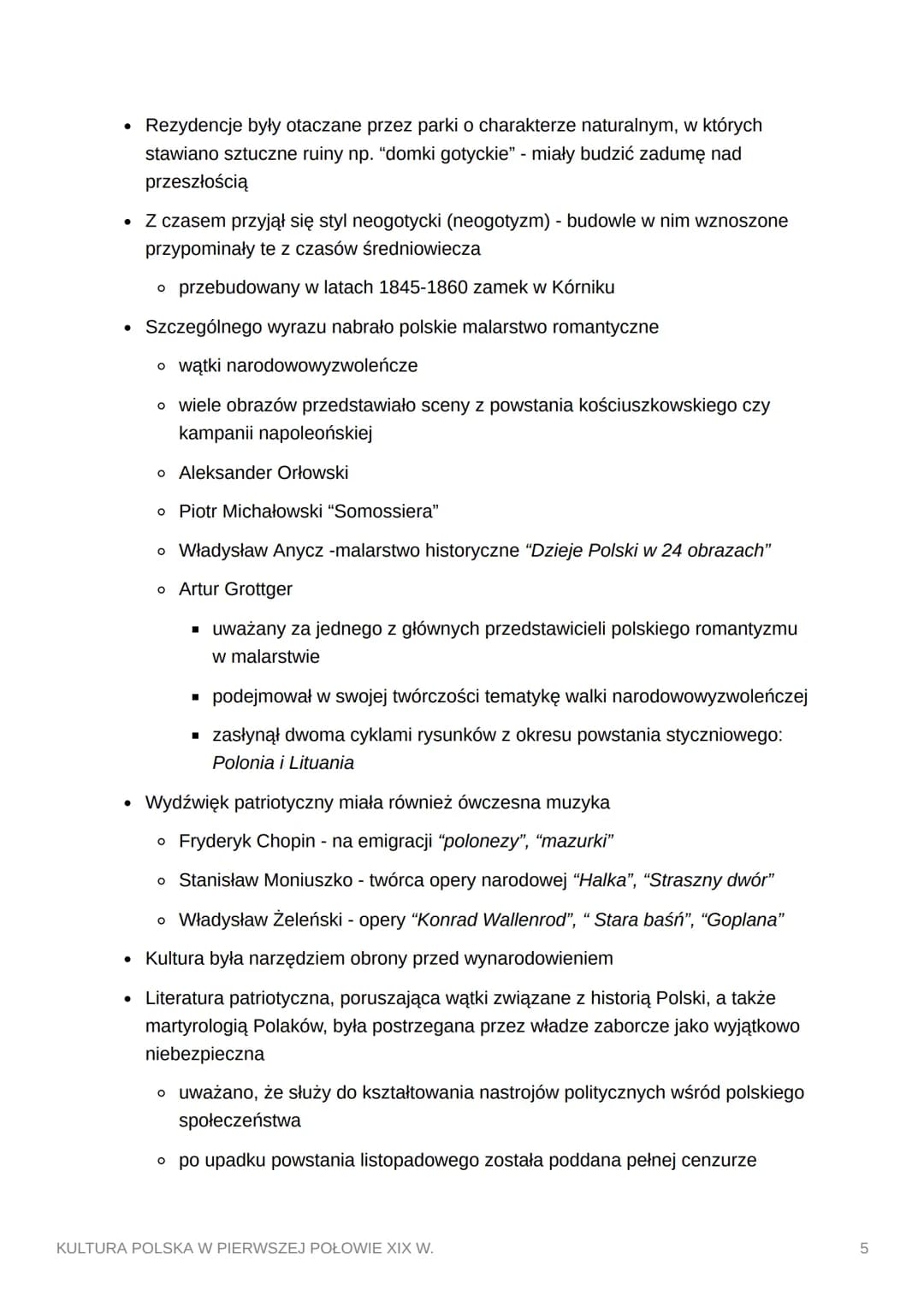 KULTURA POLSKA W
PIERWSZEJ POŁOWIE XIX W.
1. ROZWÓJ KULTURY POLSKIEJ POD ZABORAMI
Pierwsze lata po rozbiorach = polskie życie kulturalne kon