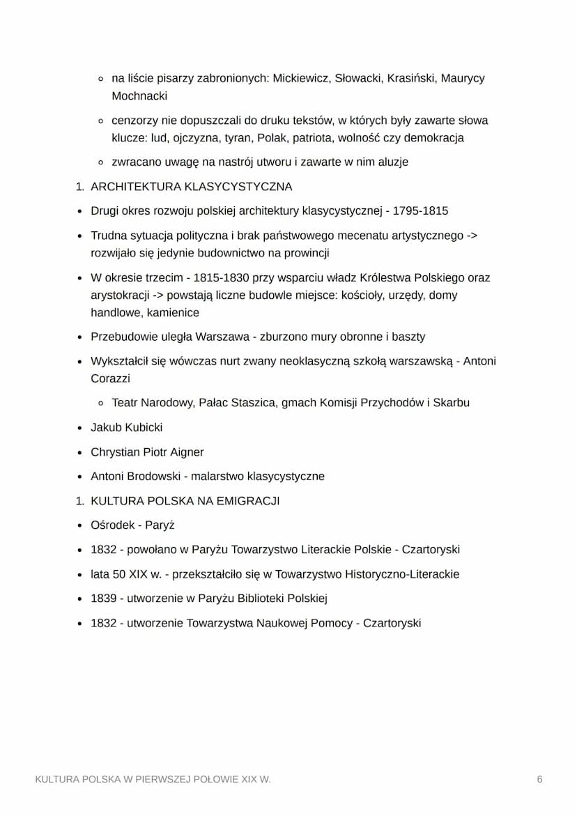 KULTURA POLSKA W
PIERWSZEJ POŁOWIE XIX W.
1. ROZWÓJ KULTURY POLSKIEJ POD ZABORAMI
Pierwsze lata po rozbiorach = polskie życie kulturalne kon
