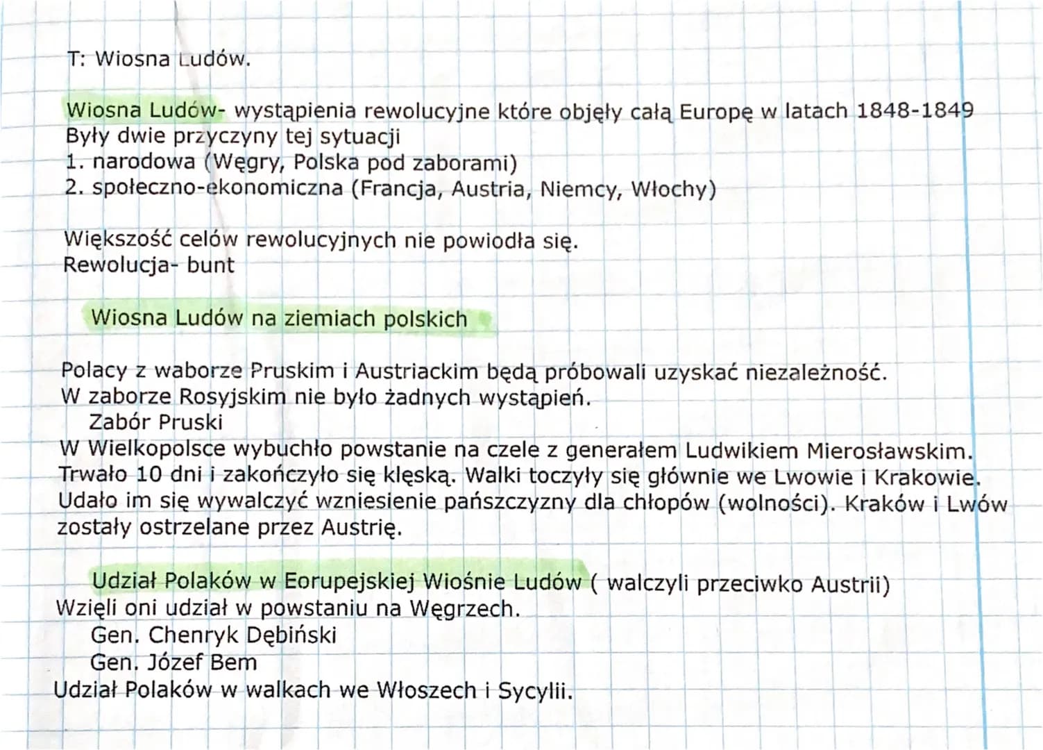 T: Wiosna Ludów.
Wiosna Ludów- wystąpienia rewolucyjne które objęły całą Europę w latach 1848-1849
Były dwie przyczyny tej sytuacji
1. narod