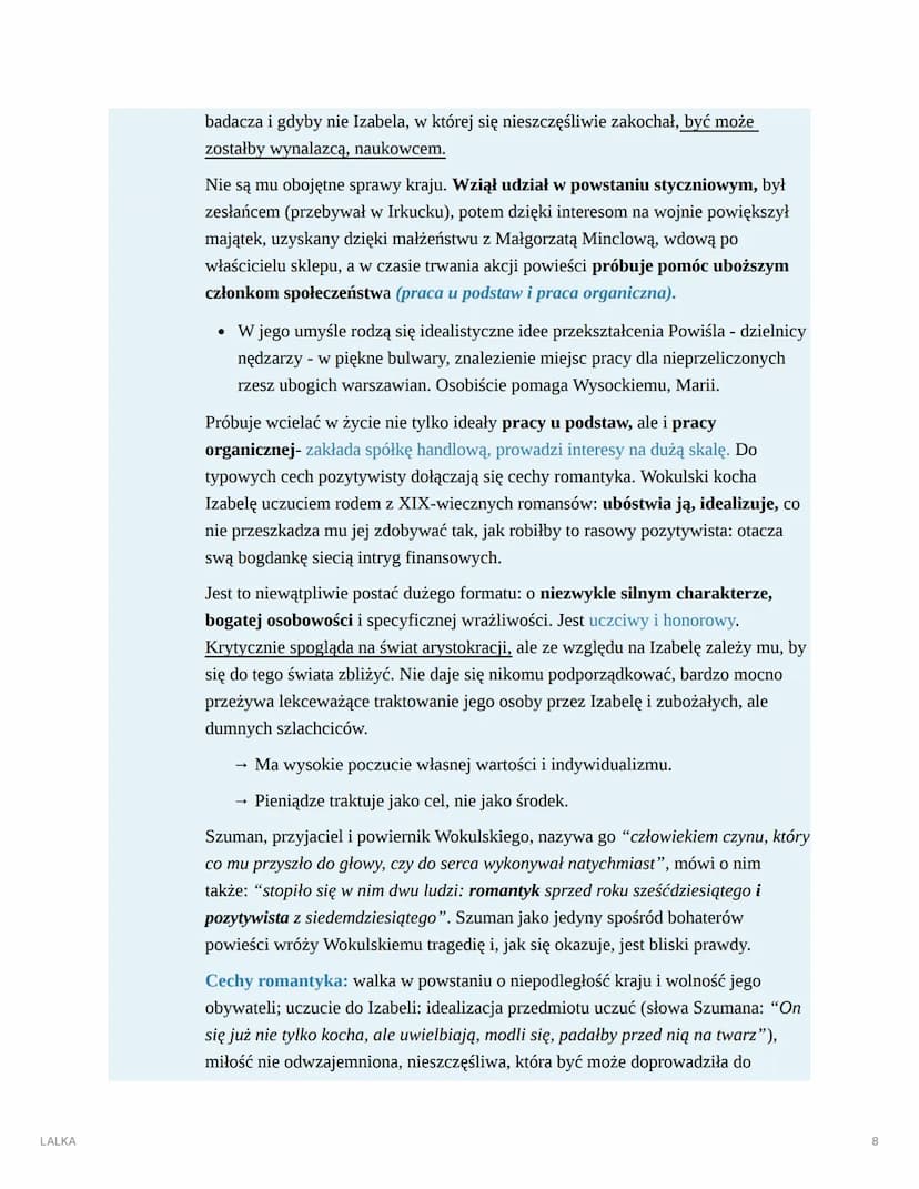 LALKA
LALKA
AUTOR: BOLESŁAW PRUS
▼ STRESZCZENIE
Historia rozpoczyna się w jadłodajni. Kilku mężczyzna rozmawia na temat Wokulskiego i
jego i