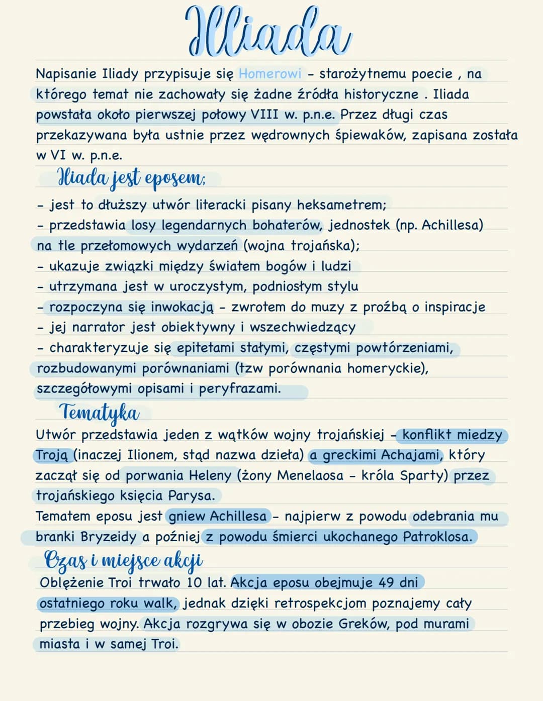 Hliada
Napisanie Iliady przypisuje się Homerowi - starożytnemu poecie, na
którego temat nie zachowały się żadne źródła historyczne . Iliada
