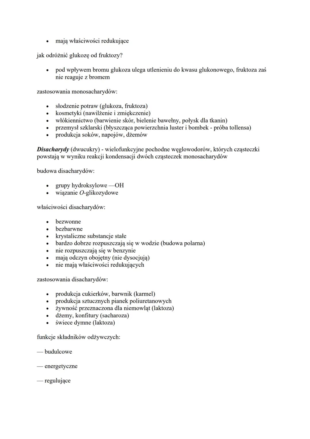 Cukry (sacharydy)
Sacharydy (cukry) - wielofunkcyjne pochodne węglowodorów, które zawierają w
cząsteczkach grupy hydroksylowe -OH oraz grupę