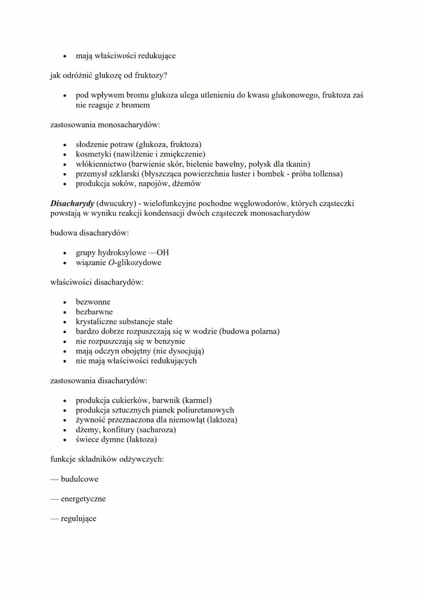 Cukry (sacharydy)
Sacharydy (cukry) - wielofunkcyjne pochodne węglowodorów, które zawierają w
cząsteczkach grupy hydroksylowe -OH oraz grupę