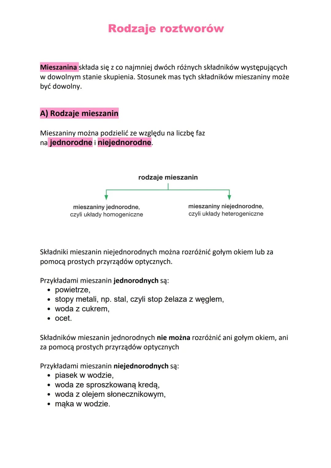 Rodzaje roztworów
Mieszanina składa się z co najmniej dwóch różnych składników występujących
w dowolnym stanie skupienia. Stosunek mas tych 