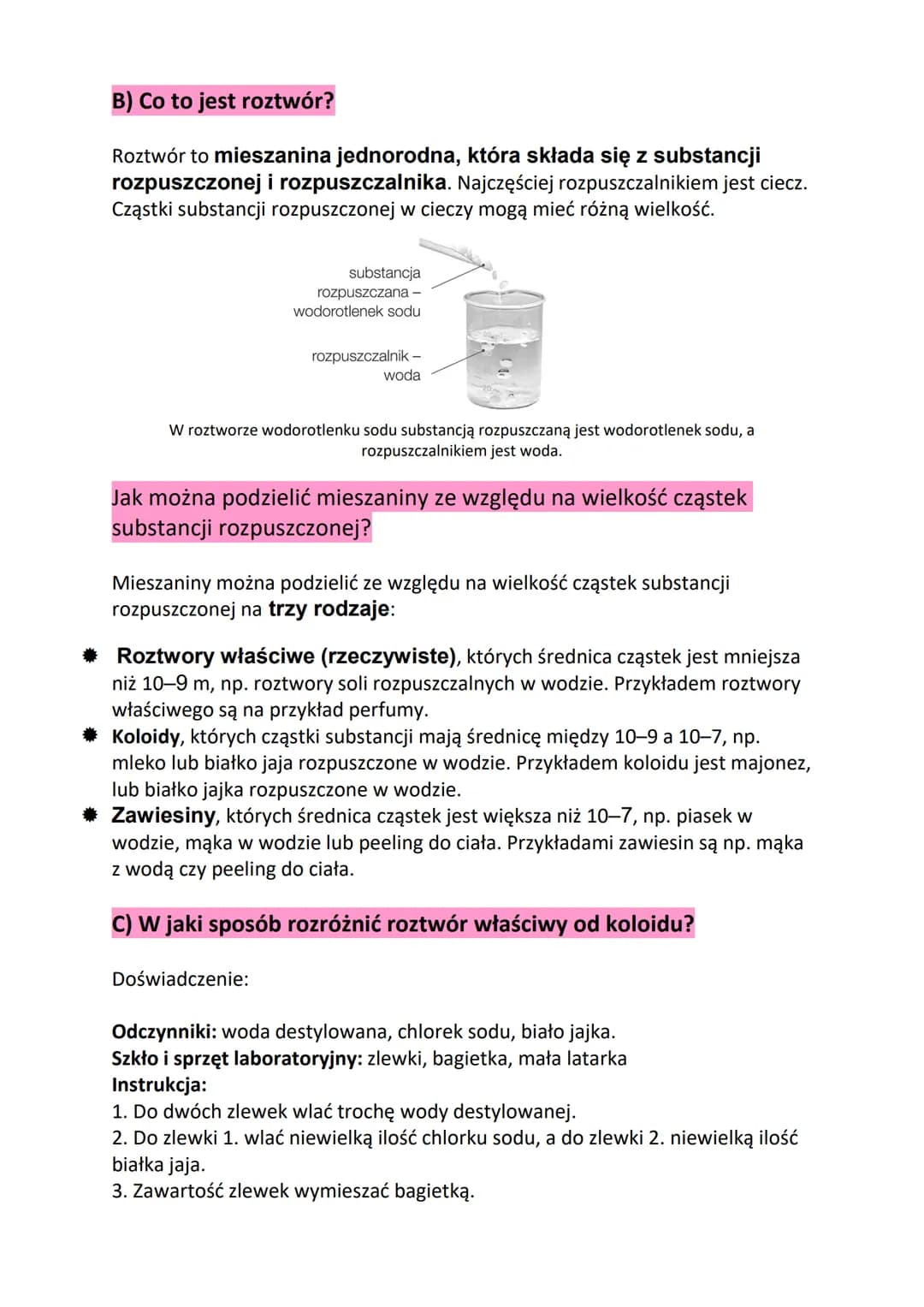 Rodzaje roztworów
Mieszanina składa się z co najmniej dwóch różnych składników występujących
w dowolnym stanie skupienia. Stosunek mas tych 