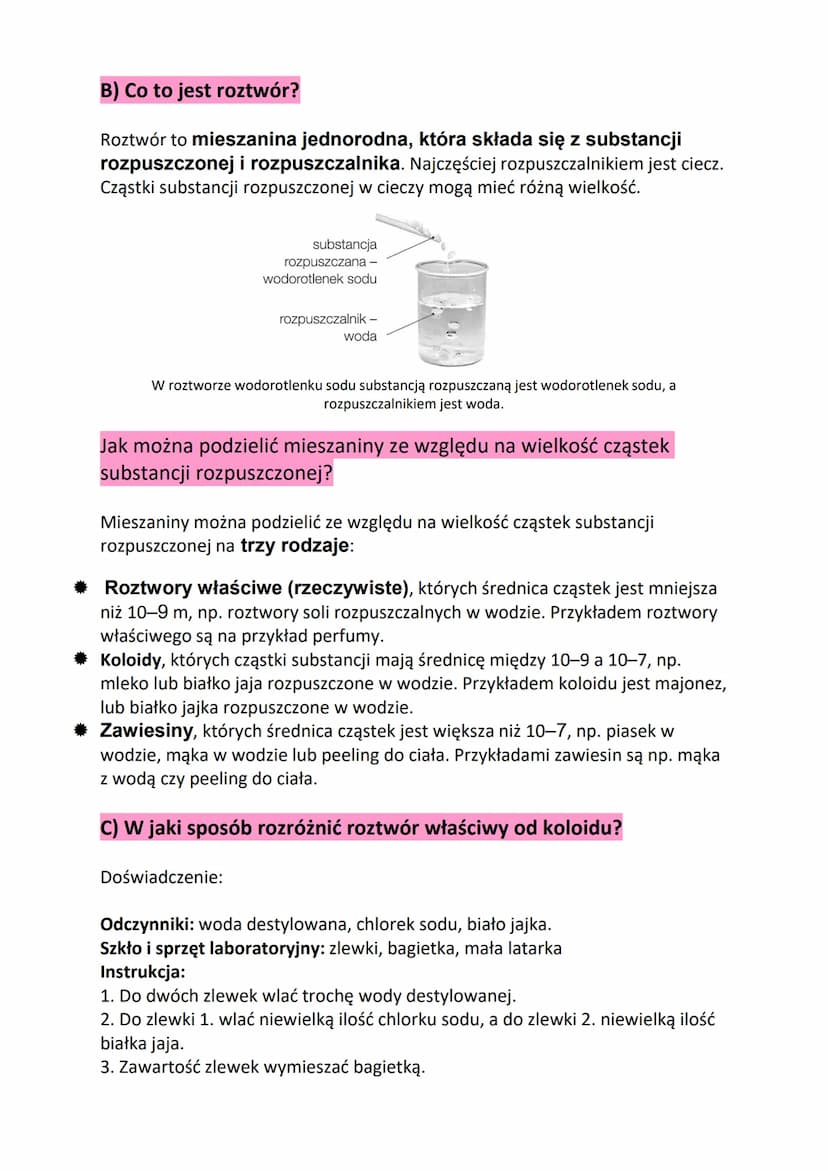 Rodzaje roztworów
Mieszanina składa się z co najmniej dwóch różnych składników występujących
w dowolnym stanie skupienia. Stosunek mas tych 