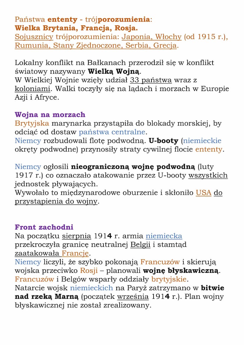 Na frontach I wojny
światowej
K1 7, NE
Przyczyny I wojny światowej:
- narastająca wrogość między państwami trójprzymierza i
trójporozumienia