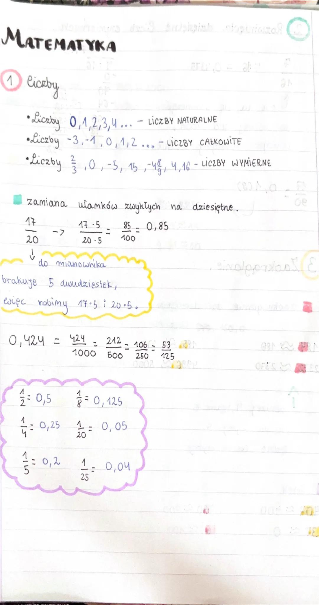 MATEMATYKA
1
① liceby
•Liczby 0,1,2,3,4... - LicZBY NATURALNE
•Liczby -3,-1,0,1,2... - LICZBY CAŁKOWITE
• Liczby 13 3, 0, -5, 15,- 4 %, 4,16